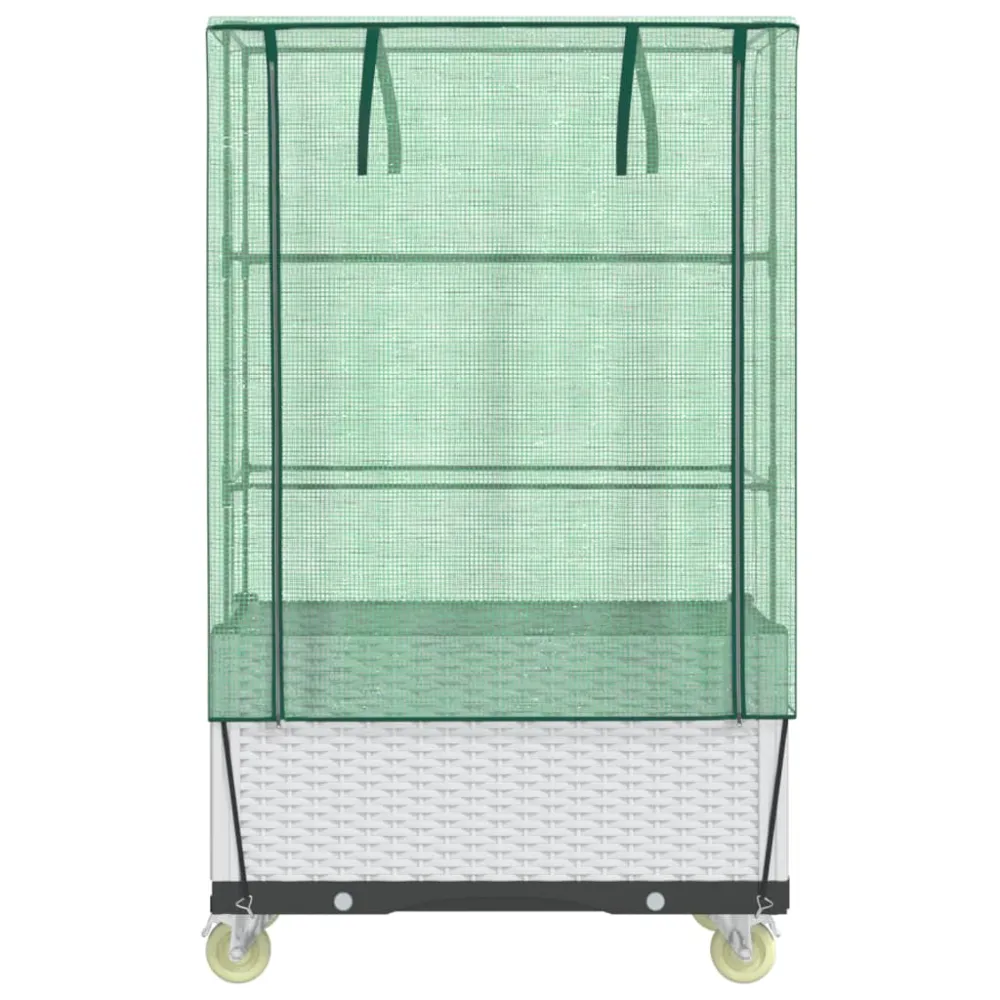 Strat înălțat cu husă și roți, aspect ratan, 80x50x182 cm