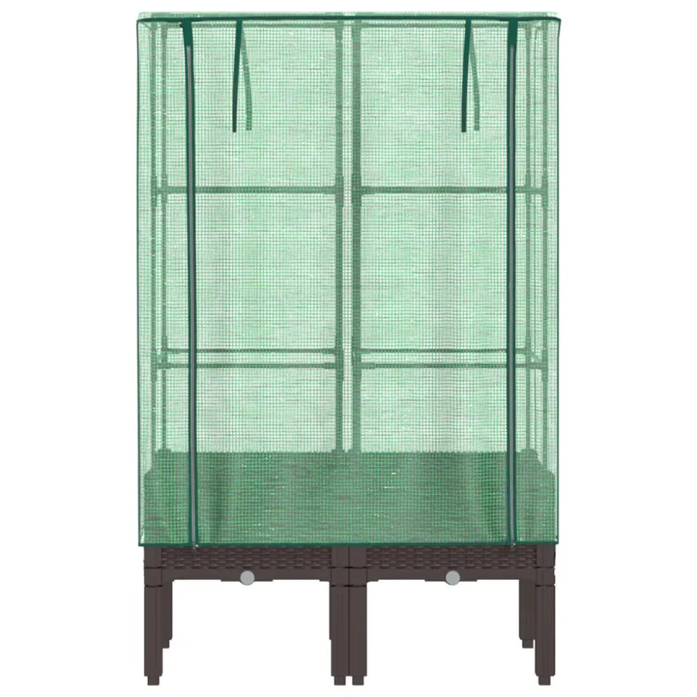 Strat înălțat cu husă de seră, aspect ratan, 80x40x140 cm