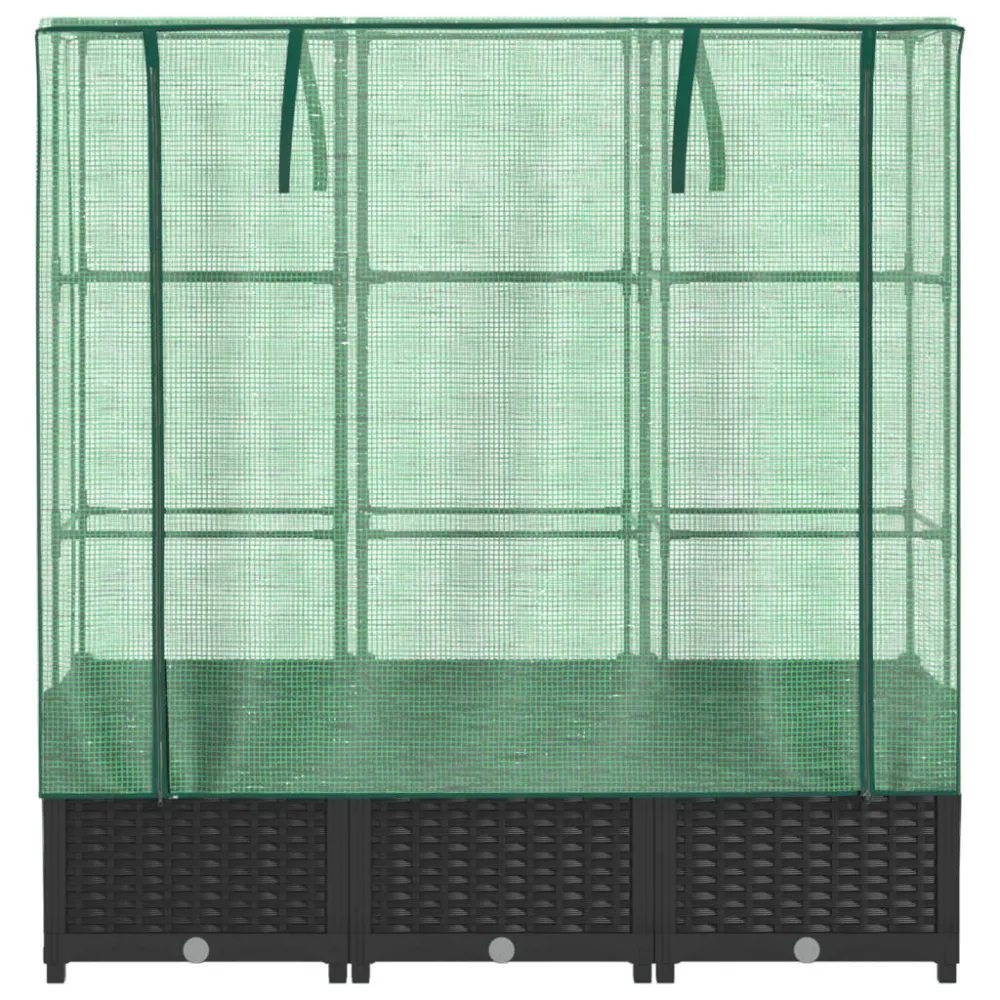 Strat înălțat cu husă de seră, aspect ratan, 120x40x138 cm
