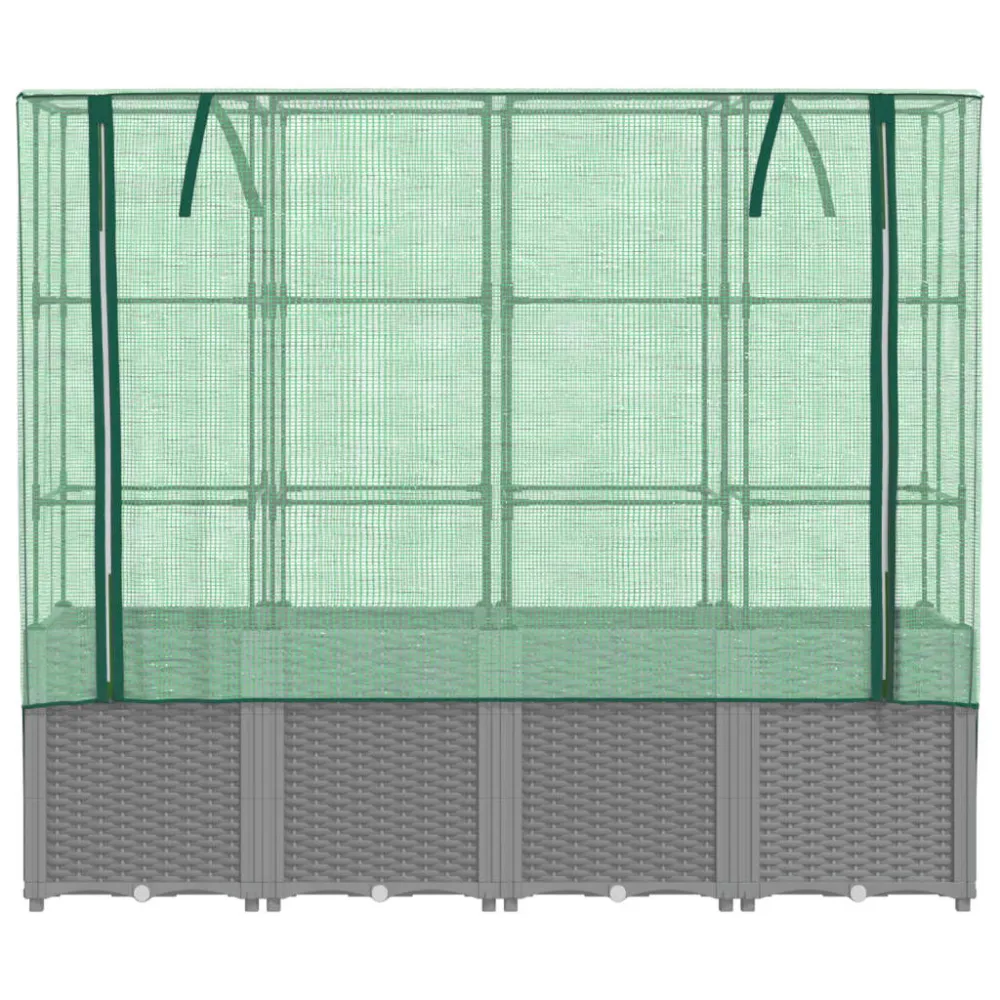 Strat înălțat cu husă de seră, aspect ratan, 160x40x153 cm