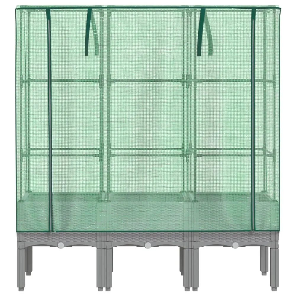 Strat înălțat cu husă de seră, aspect ratan, 120x40x140 cm