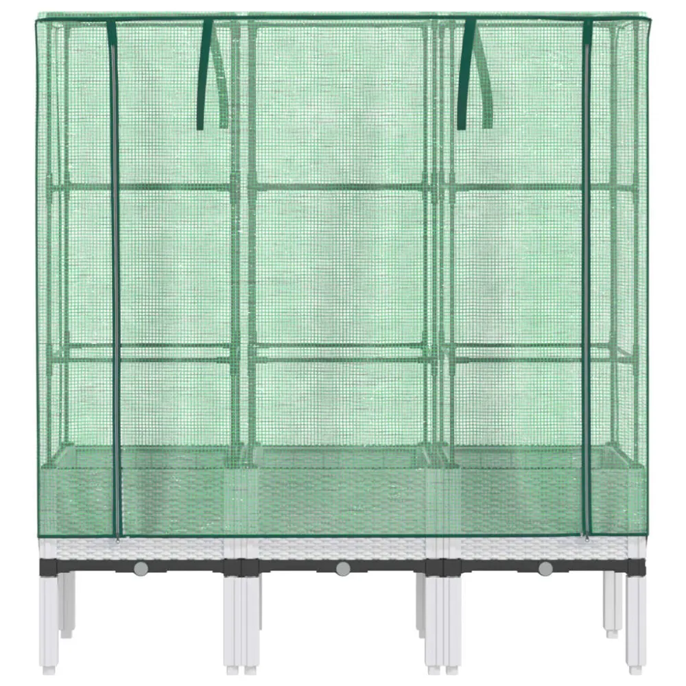 Strat înălțat cu husă de seră, aspect ratan, 120x40x140 cm