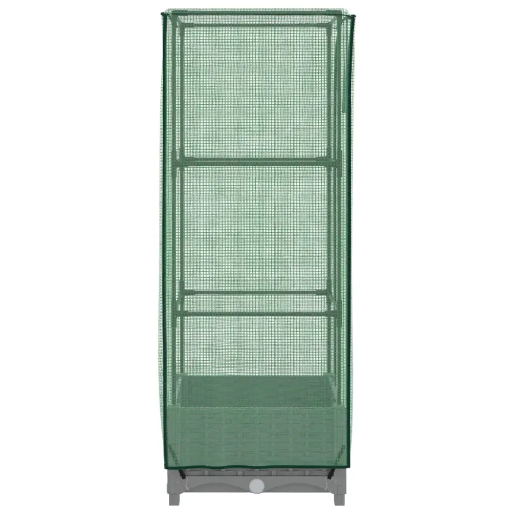 Strat înălțat cu husă de seră, aspect ratan, 40x40x123 cm