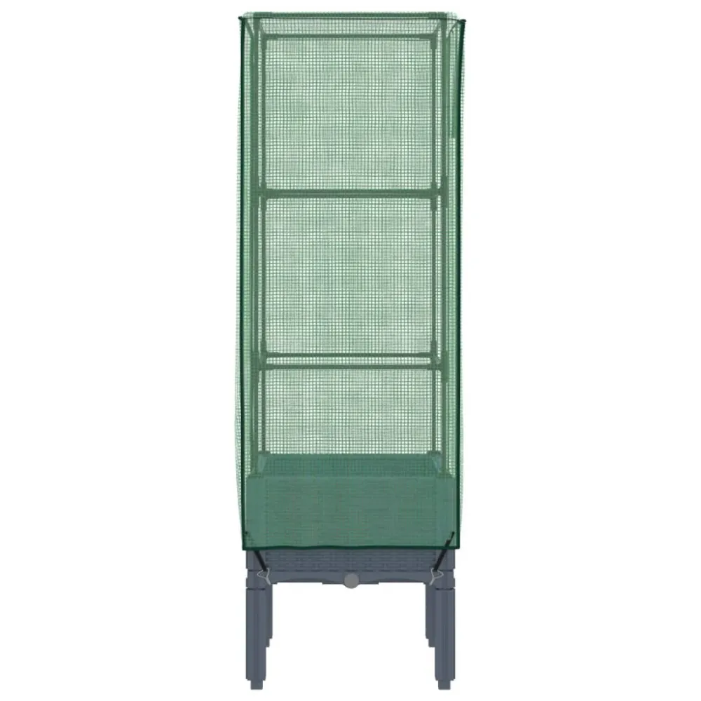 Strat înălțat cu husă de seră, aspect ratan, 40x40x140 cm