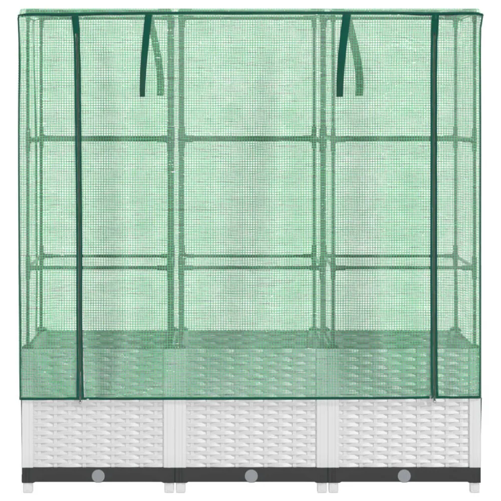 Strat înălțat cu husă de seră, aspect ratan, 120x40x138 cm