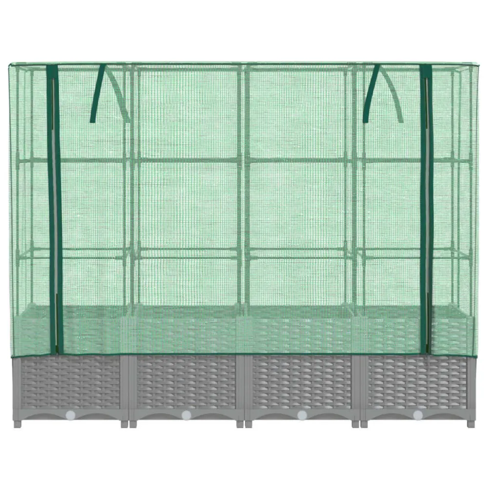Strat înălțat cu husă de seră, aspect ratan, 160x40x138 cm