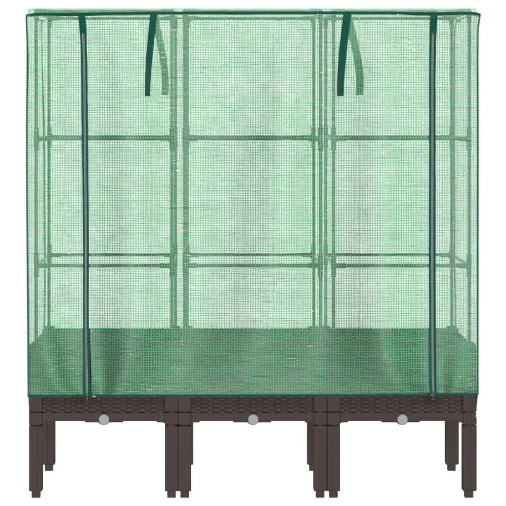 Strat înălțat cu husă de seră, aspect ratan, 120x40x140 cm