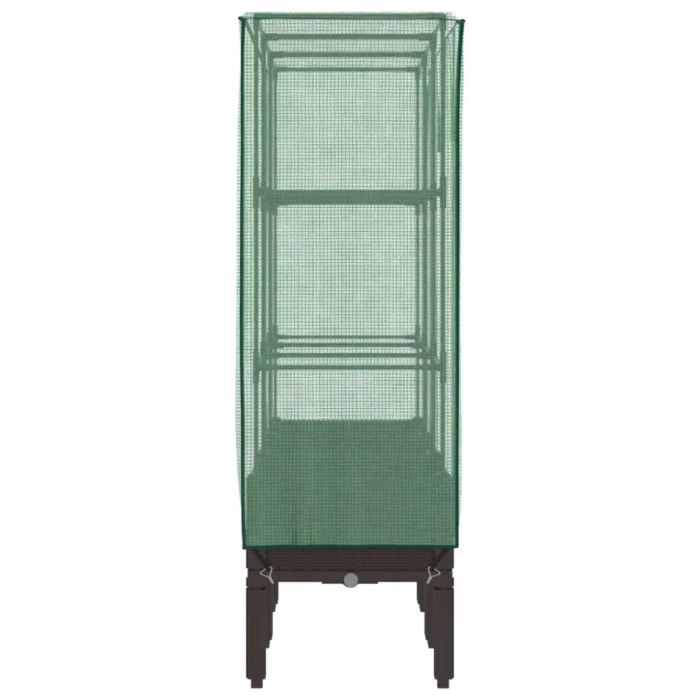 Strat înălțat cu husă de seră, aspect ratan, 120x40x140 cm