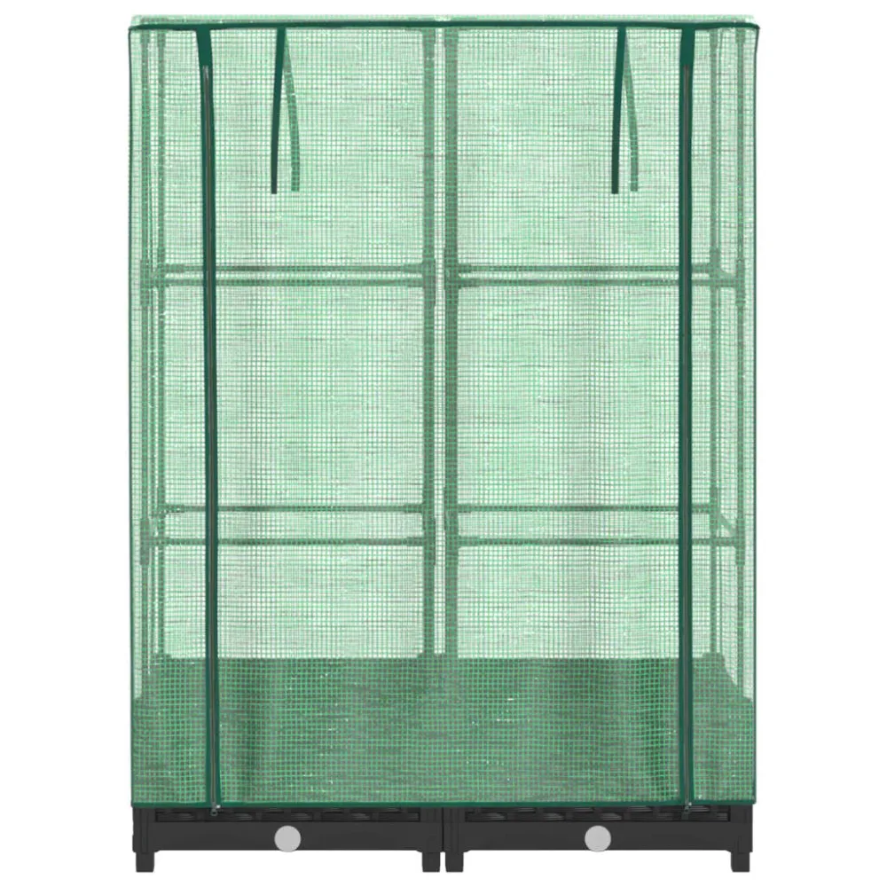 Strat înălțat cu husă de seră, aspect ratan, 80x40x123 cm