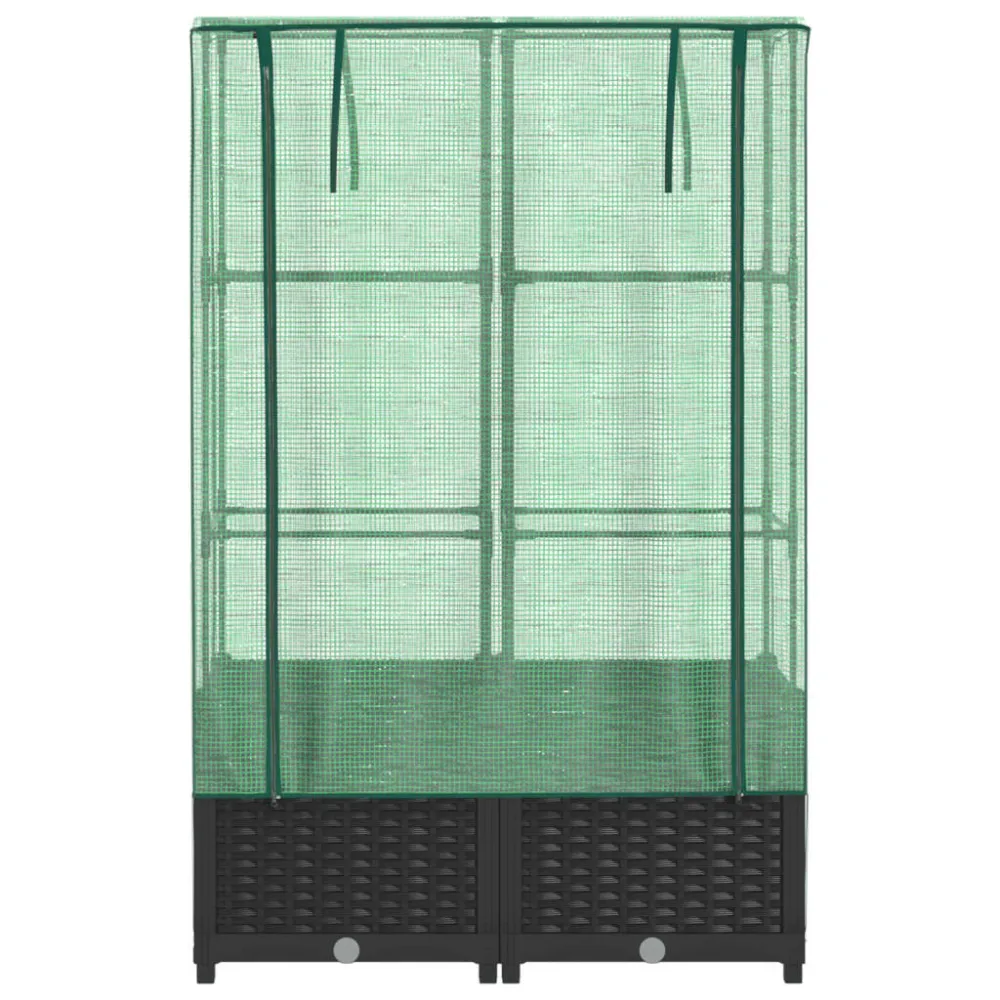Strat înălțat cu husă de seră, aspect ratan, 80x40x138 cm