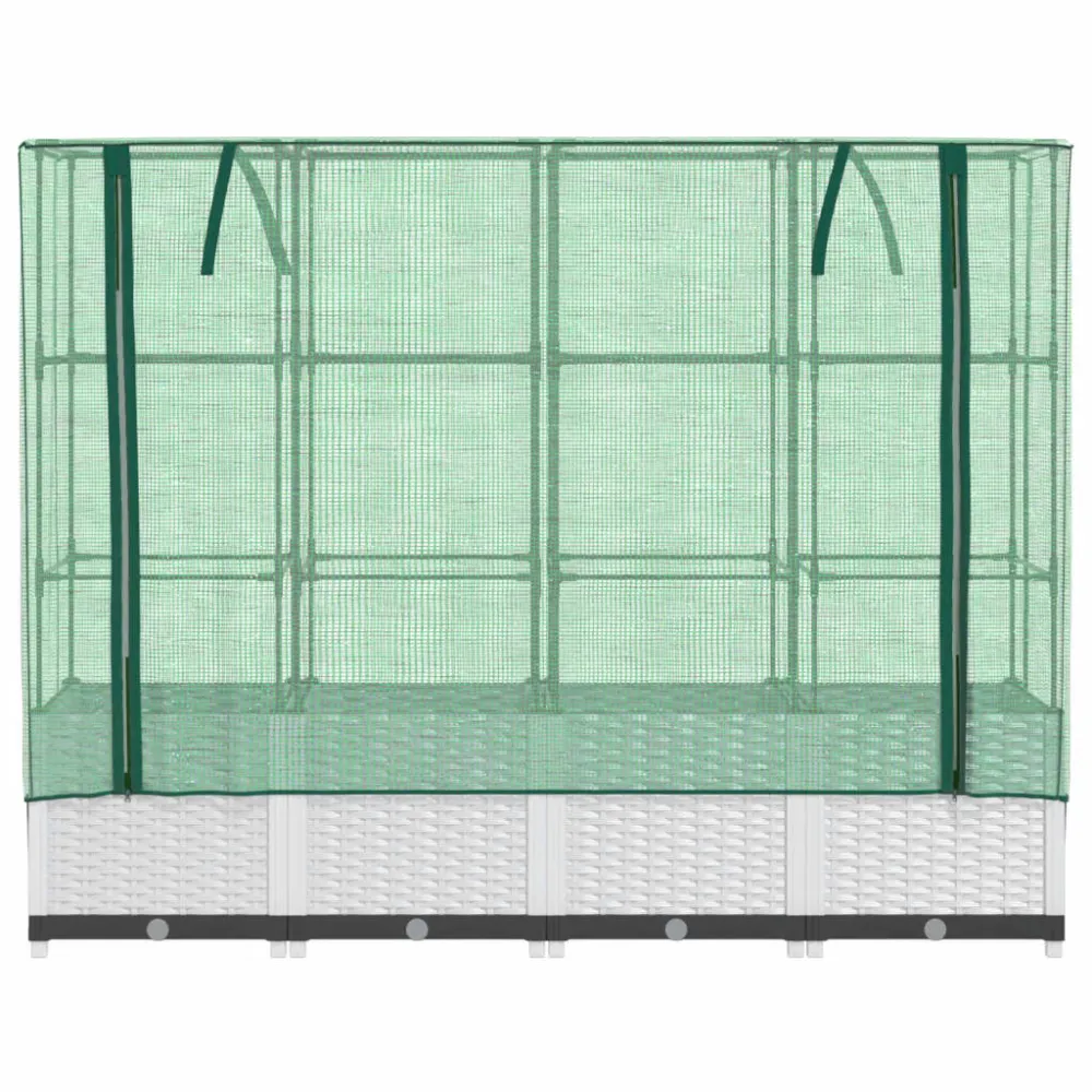 Strat înălțat cu husă de seră, aspect ratan, 160x40x138 cm