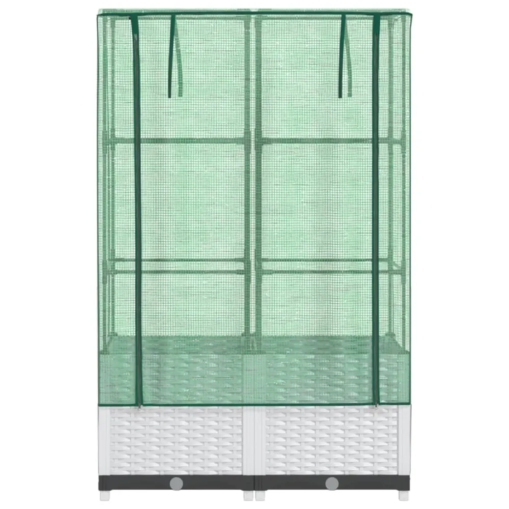 Strat înălțat cu husă de seră, aspect ratan, 80x40x138 cm