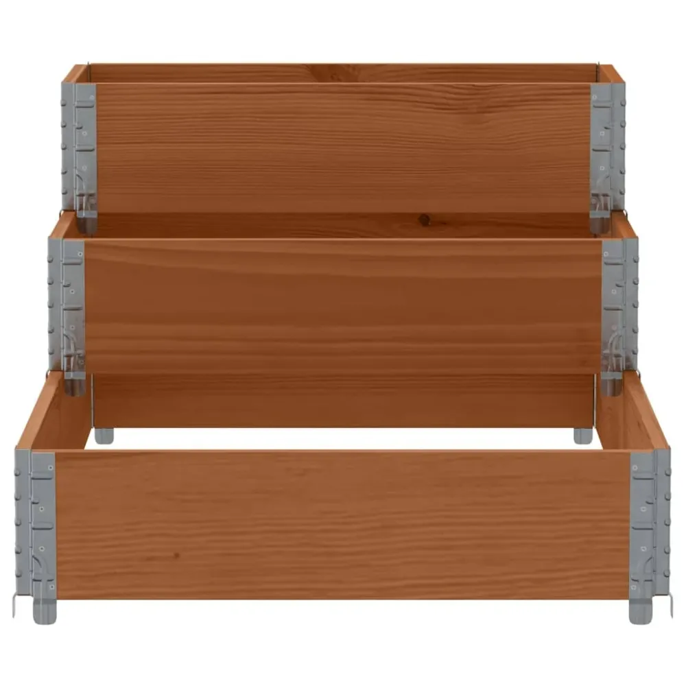 Strat înălțat cu 3 niveluri, maro, 120x80 cm, lemn masiv pin