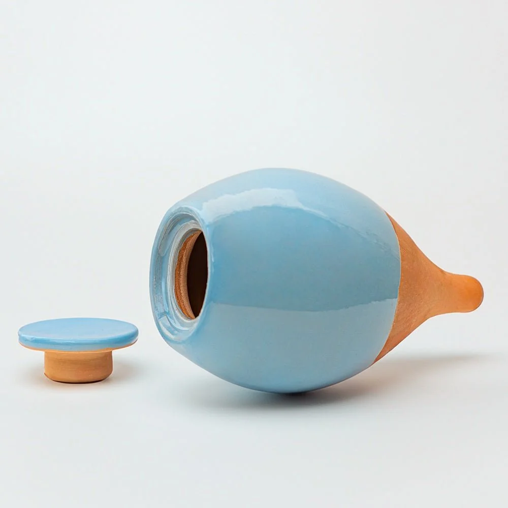 Vas de auto-udare plante albastru LUTOYA, decorativ, ceramic, lut, natural,350 ml