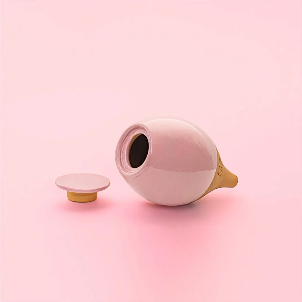Vas de auto-udare plante roz LUTOYA, decorativ, ceramic, lut, natural, 350 ml
