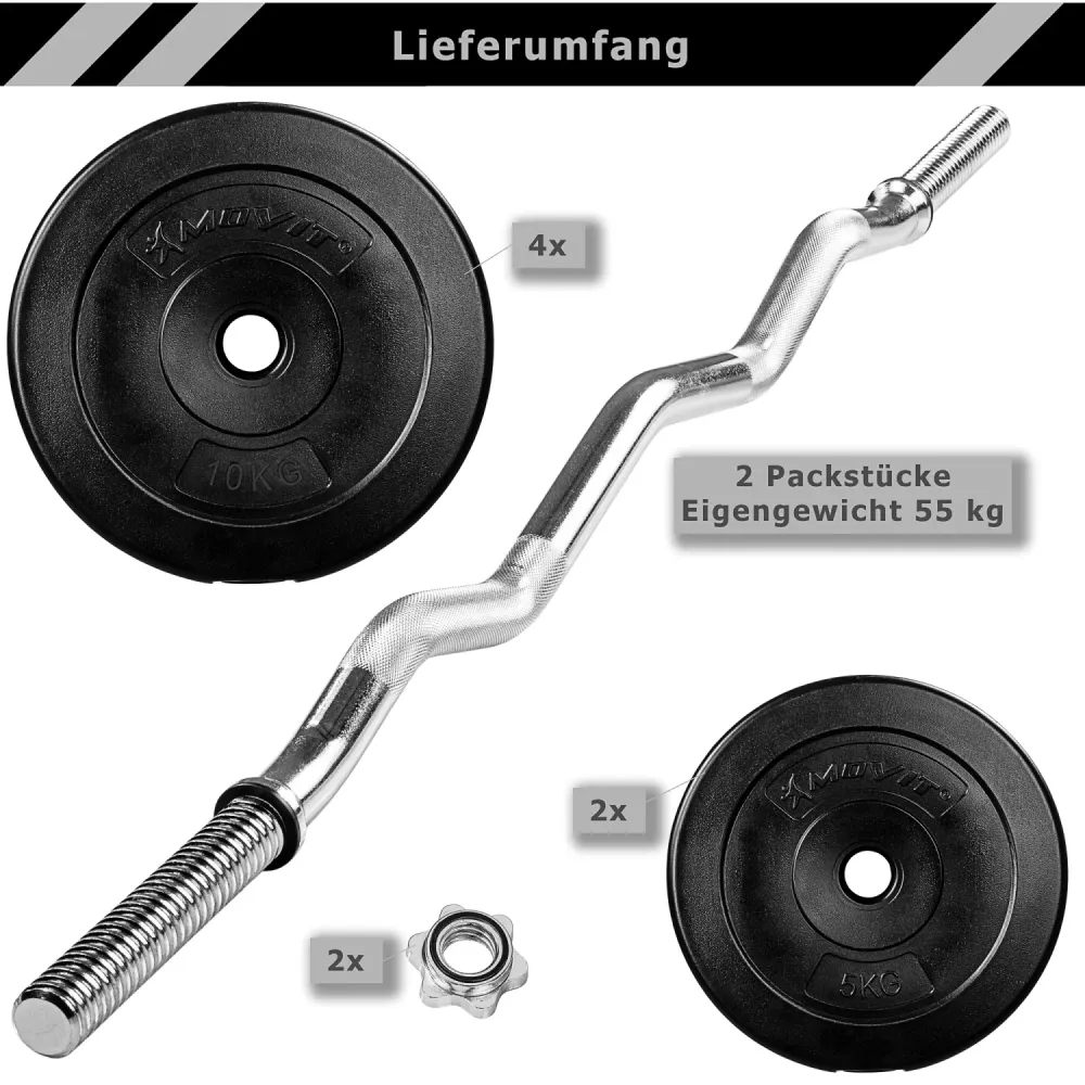 Set haltera, bara SZ si discuri, 55 kg, 4 x 10 kg, 2 x 5 kg, negru