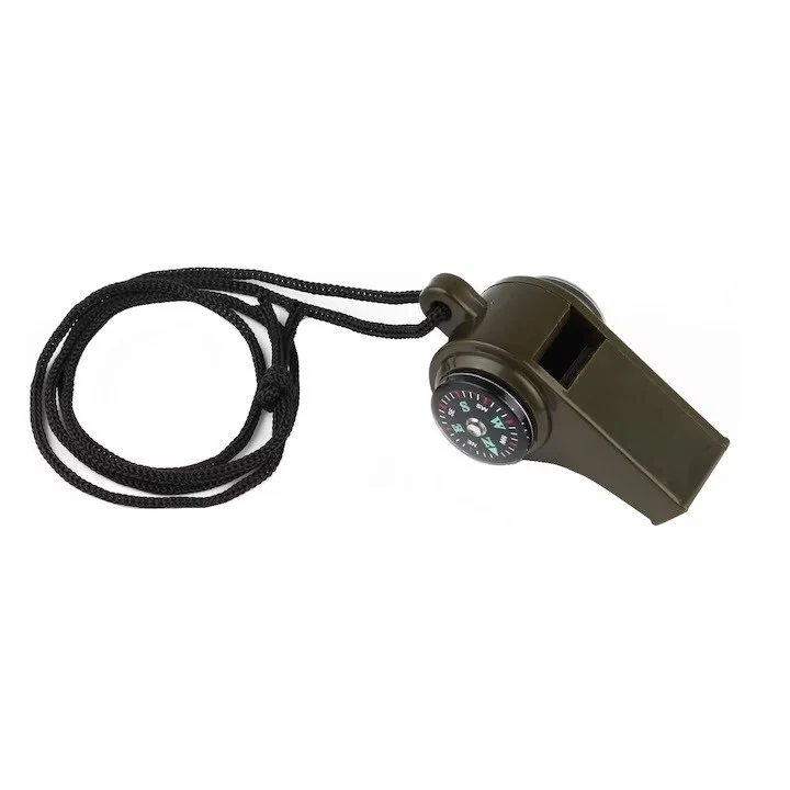 Fluier 3in1, Vivimall cu Busola si Termometru, pentru Drumetii, Negru