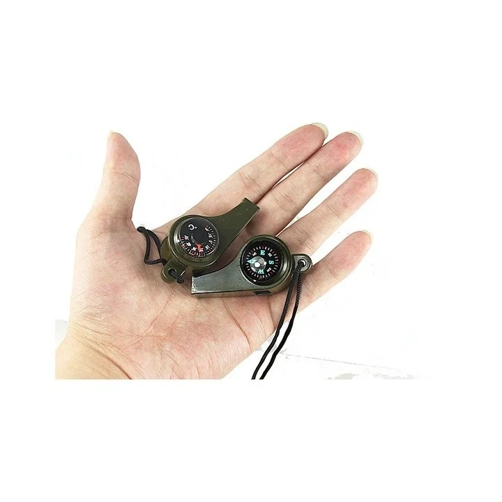 Fluier 3in1, Vivimall cu Busola si Termometru, pentru Drumetii, Negru
