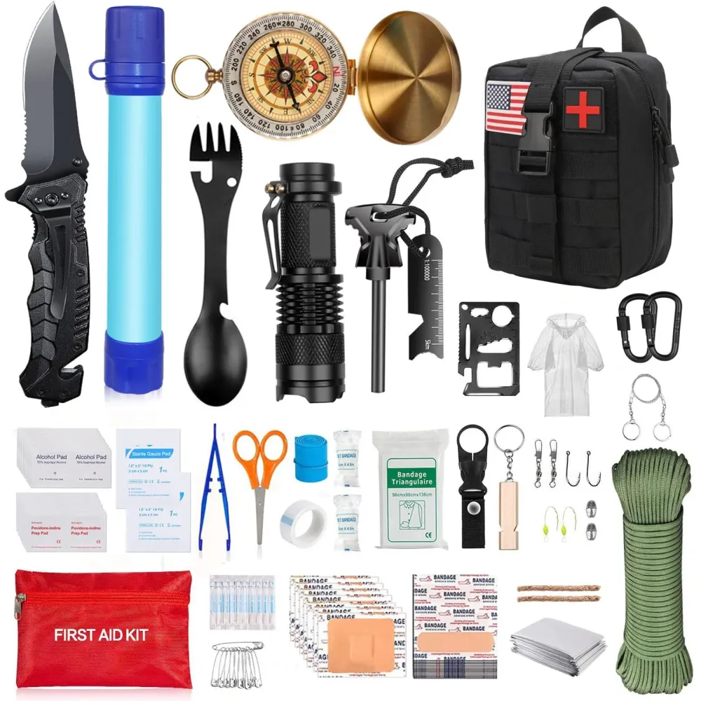 Kit supravietuire multifuncional Vivimall, 40 de Instrumente Profesionale, Echipament de prim-ajutor, Drumetie, Camping
