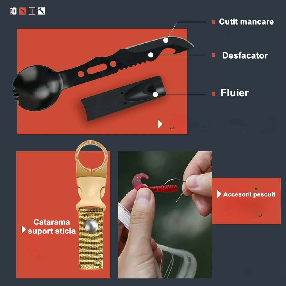 Kit supravietuire multifunctional 16 1 Vivimall, Instrumente profesionale, Agatatoare ghiozdan, pentru Camping, Drumetii,...