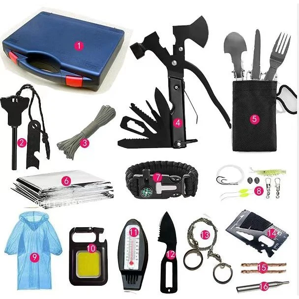 Kit Supravietuire Multifunctional Vivimall, Instrumente Profesionale, Sub Forma de Trusa, pentru Camping, Drumetii si Aven...