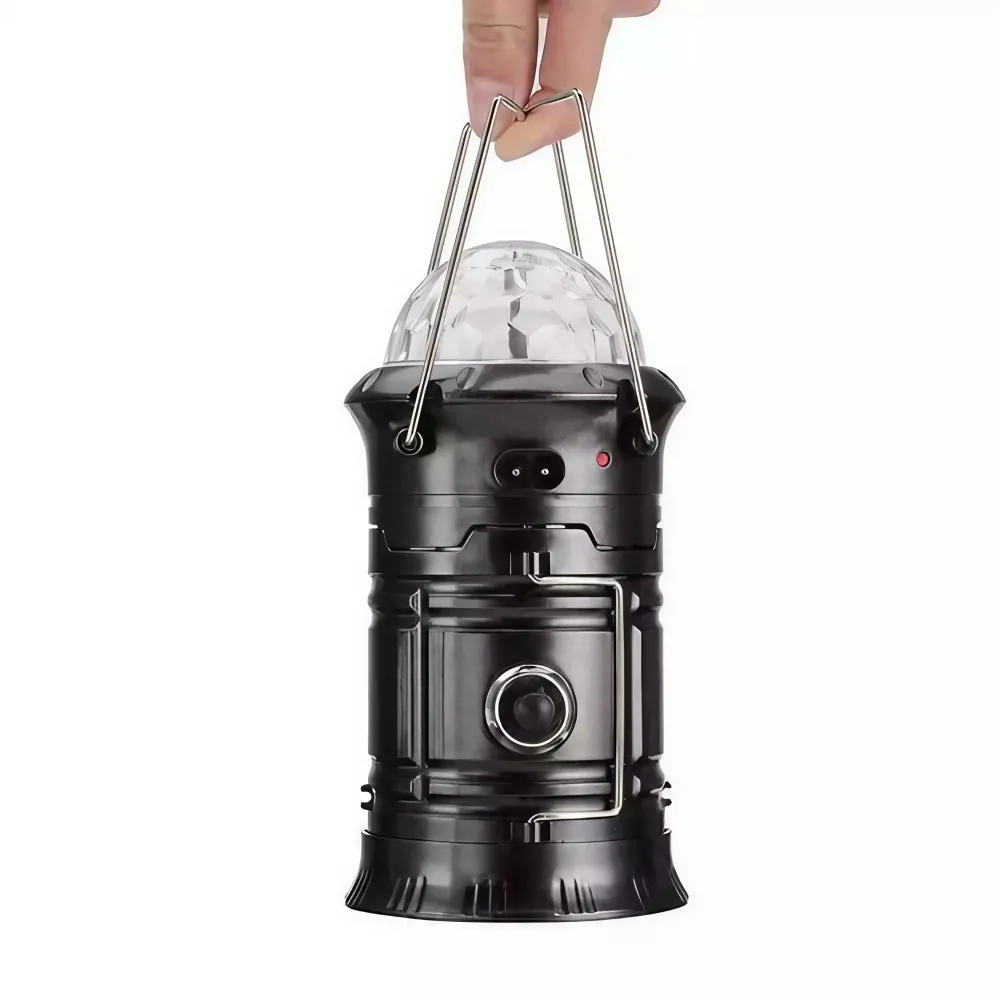 Lanternă pliabilă de camping Magic cool cu lampă disc și USB Vivimall, Lanterna, Felinar, 6 LED + 1 W + 3C culori, Negru