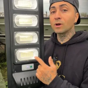 JORTAN LAMPĂ STRADALĂ SOLARĂ 4 MODULE CU LED 480W, SENZOR DE MIȘCARE ȘI TELECOMANDA