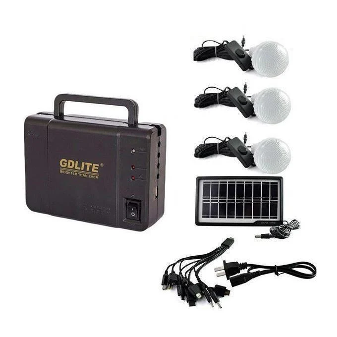 Kit Camping Fotovoltaic cu Panou Solar, 3 becuri LED si slot USB Multimedia, GD-8006A