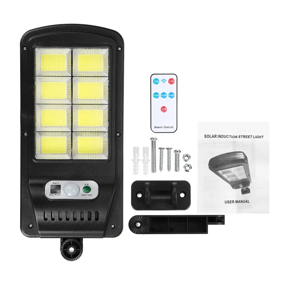 Set 4x Lampi cu Incarcare Solara - JORTAN, 100W, 160 LED-uri COB, cu Telecomanda, Senzor de miscare