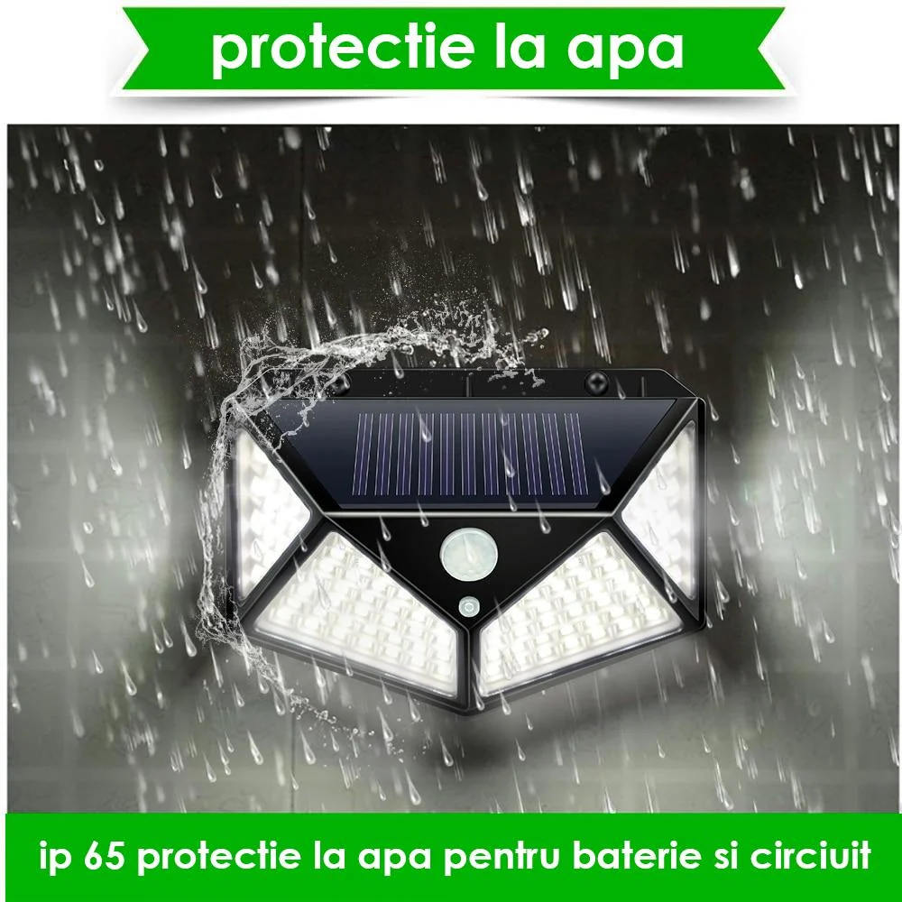 Set 4x Lampi Solare LED 100, 4 Cadrane - Senzor Miscare + Lumina 270°