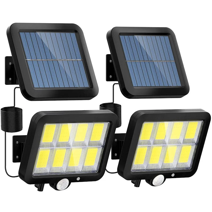 Set 2x Proiector Solar cu 100 LED-uri COB, Senzori de Lumina si Miscare