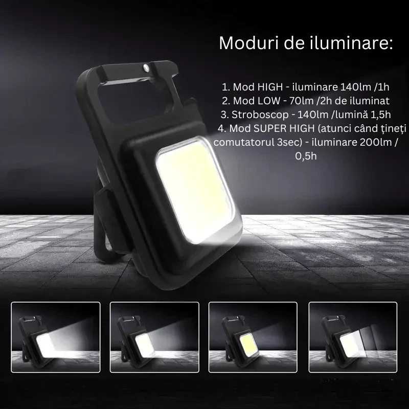 Lanterna Breloc, Led Cob 5w, 140 Lumeni, Lumina Rece