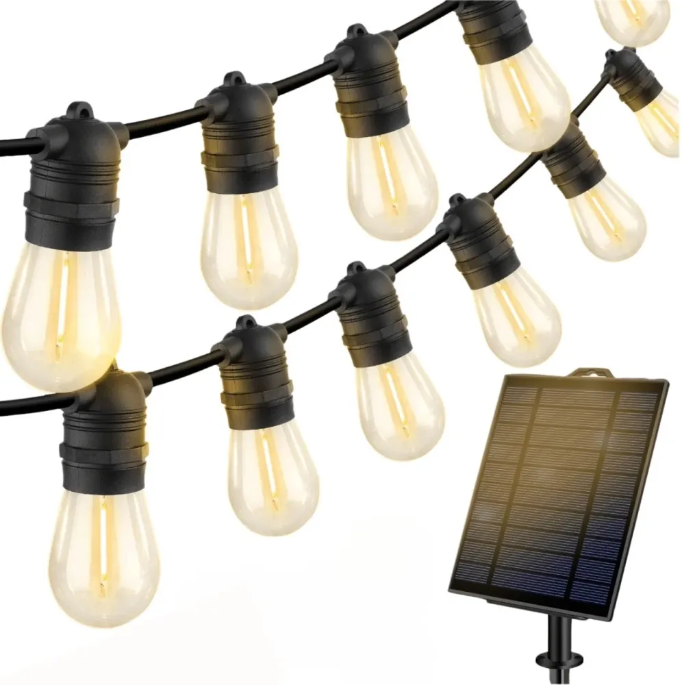 Ghirlandă Solară Decorativă 10m cu 10 Becuri LED Filament 2W – Lumina Caldă, IP65, Panou Solar & Încărcare USB, Interconec...