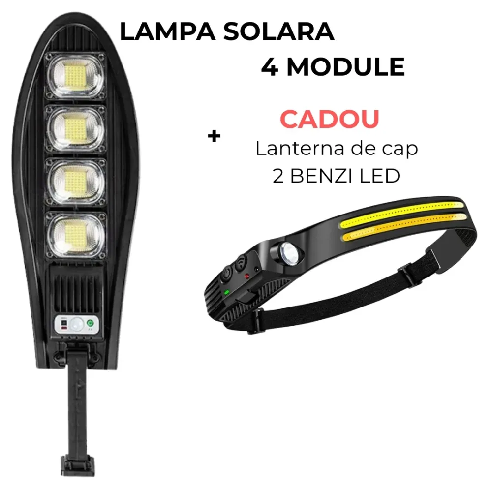 💡 Lampa Solară cu Telecomanda, 120W + CADOU Lampa LED pentru cap