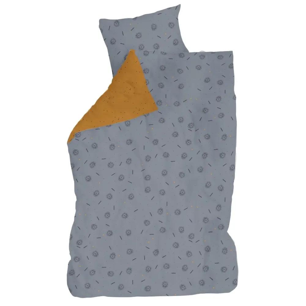 Set lenjerie pat pentru copii, Lions, bumbac satinat, gri-galben, 140x200 cm