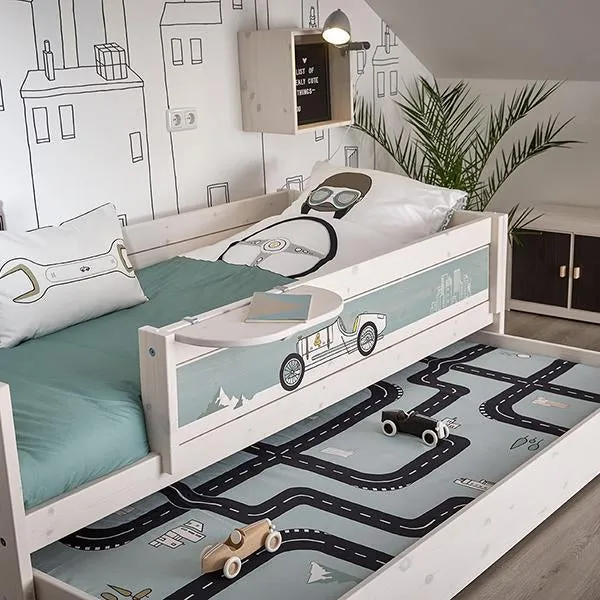Set lenjerie pat pentru copii, Road Trip Race, bumbac satinat, alb-verde, 140x200 cm