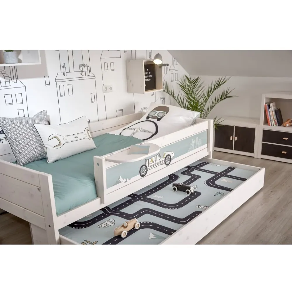 Set lenjerie pat pentru copii, Road Trip Race, bumbac satinat, alb-verde, 140x200 cm