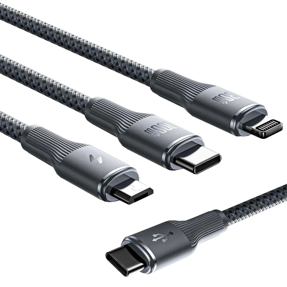 Cablu de Incarcare 3 1 Timebox, USB-C la Type-C, 100W, 1,5m, Lightning, Negru