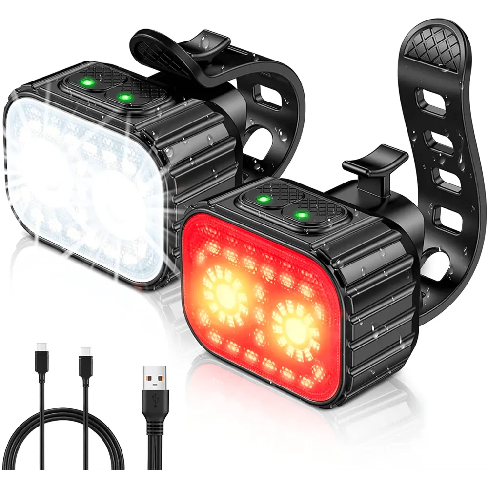Set Lumini Bicicletă 21 LED-uri, 500 Lumeni, IPX6, USB Reîncărcabil 1100mAh, 4 Moduri, Alb/Roșu