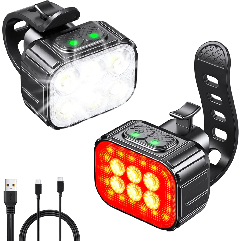 Set Lumini Bicicletă 6 LED-uri, Far Față/Spate, USB Reîncărcabil 1100mAh, 4 Moduri, IPX65, Alb/Roșu