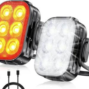 Set Lumini Bicicletă 6 LED-uri, Far Față/Spate, USB Reîncărcabil 500mAh, 4 Moduri, IPX65, Ultra Subțire, Alb/Rosu