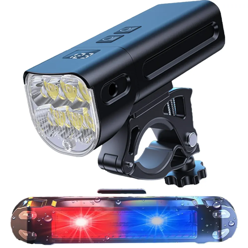 Set Lumini Bicicleta Fata / Spate cu 5 Moduri de Functionare, 1500 Lumeni, Reincarcabil USB-C, 5200 mAh, Functie Power Ban...