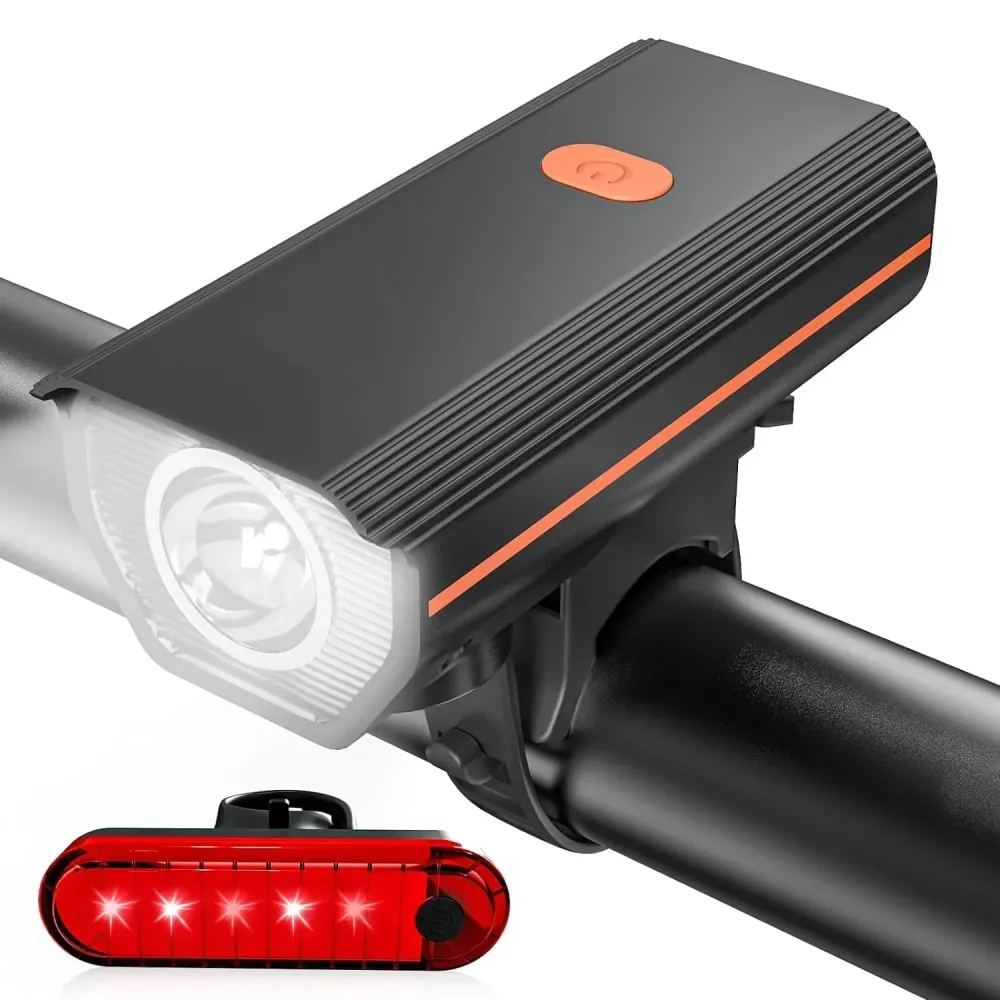 Set Lumini Bicicleta Fata/Spate, Far Fata de 250 Lumen, Reincarcabil USB-C, Far cu 3 Moduri de Iluminare, Stop cu 4 Moduri...