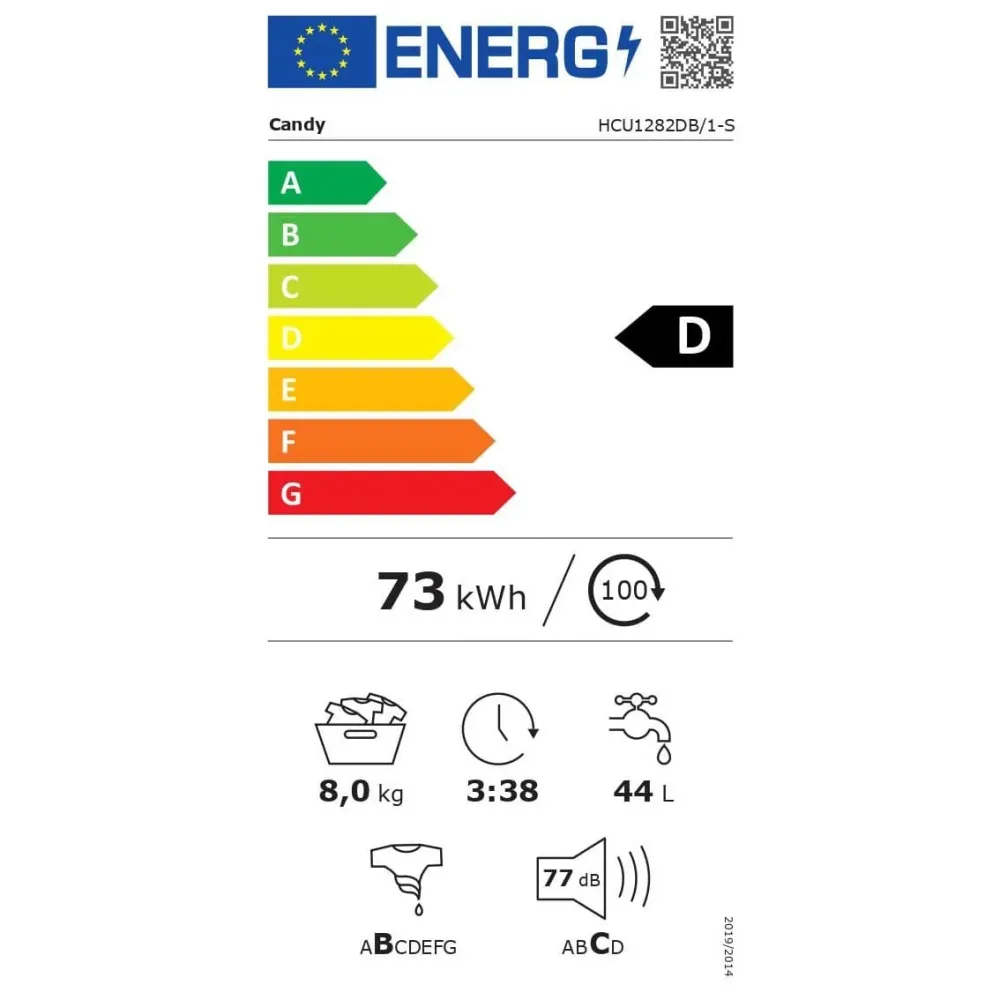 Mașă de spălat rufe Candy HCU1282DB/1-S | 8kg, 1200rpm, 40 programe, clasa D