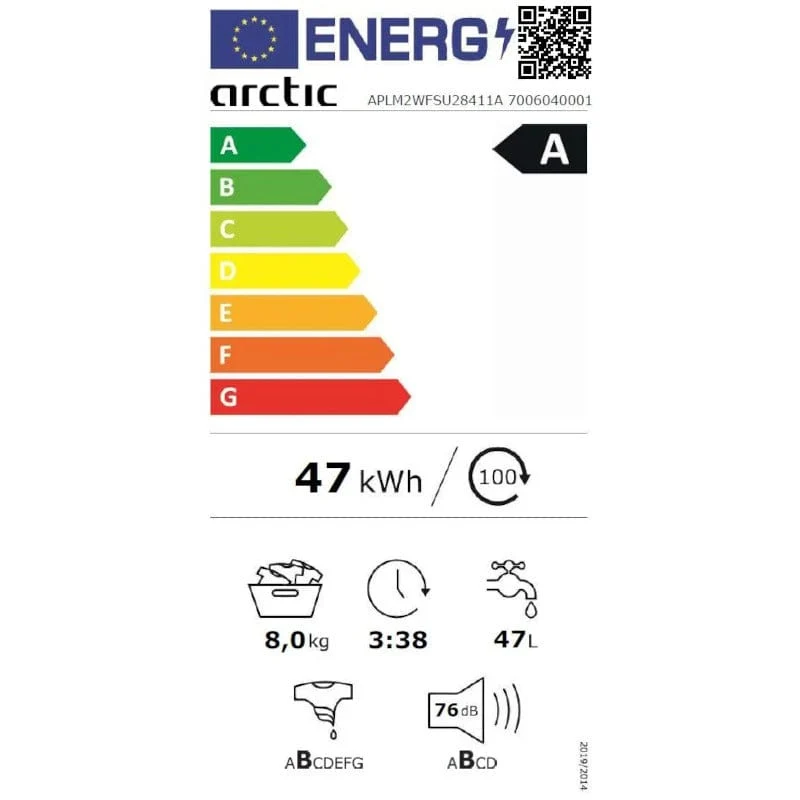 Masina de spalat rufe Arctic APLM2WFSU28411A | 8kg, 1400 RPM, Clasa , Inverter, ExtraSteam, Antracit