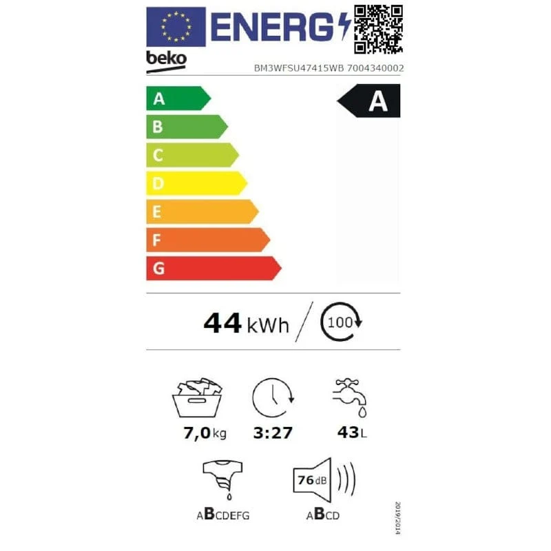 Masina de spalat rufe Beko BM3WFSU47415WB | 7kg, 1400RPM, Clasa , Display