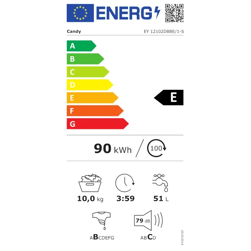 Masina de spalat rufe Candy EY 12102DBBE/1-S | 10kg, 1200rpm, Clasa E, Negru