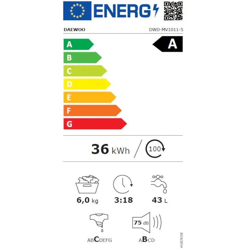 Masina de spalat rufe Daewoo DWD-MV1011-5 | 6kg, 1200RPM, Inverter, Abur