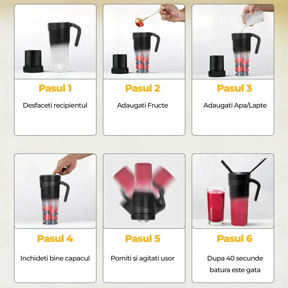 Mini blender electric Timebox, compact, multifunctional, Negru