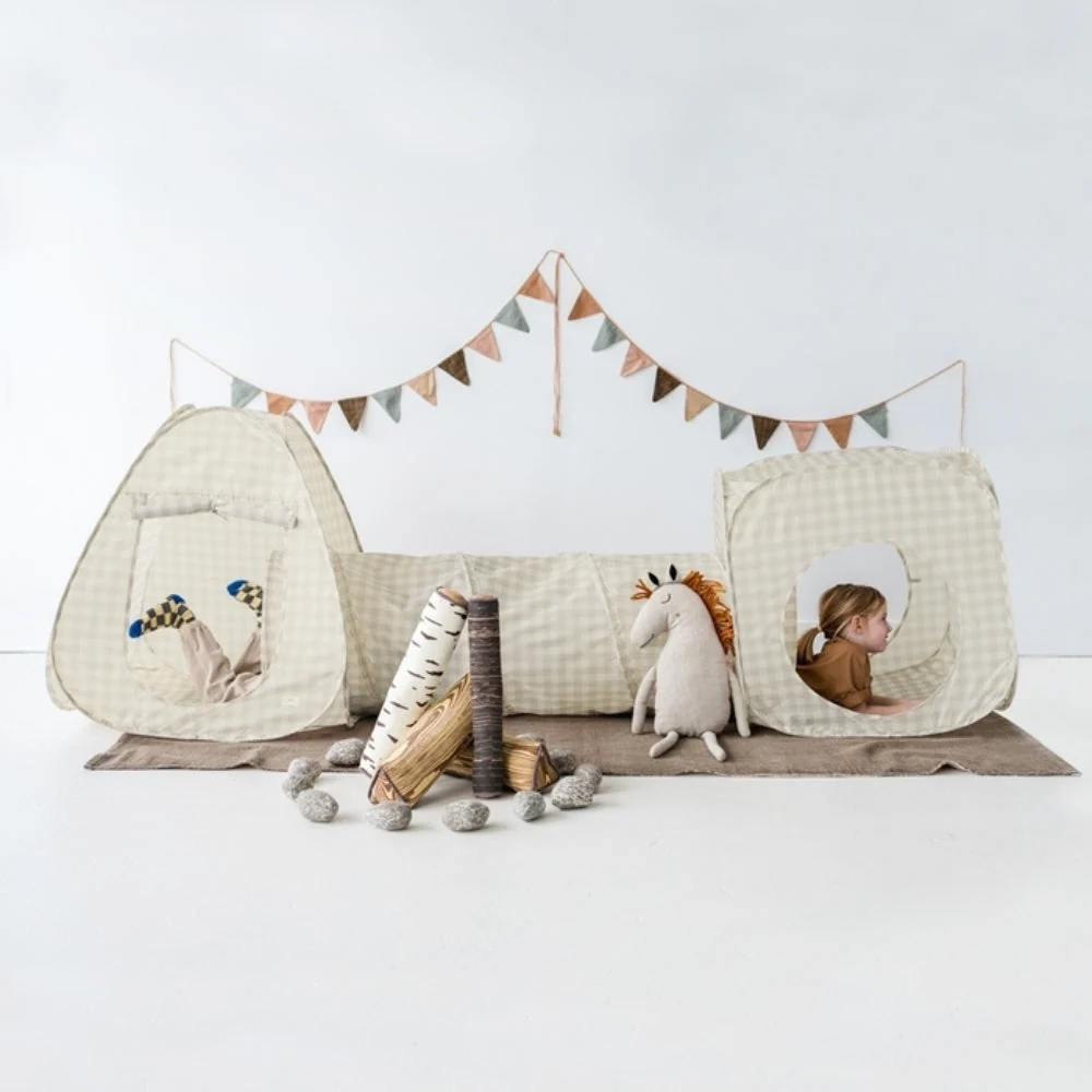 3 Sprouts Baby Tent Set cu Tunel 3in1 Gingham Bej